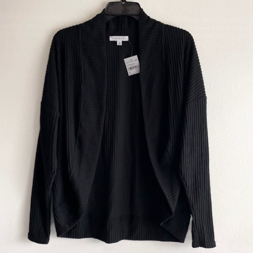 Socialite Cocoon Waffle Knit Black Cardigan